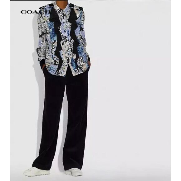 Coach x Kaffe Tuxedo Pleated Ruffle Floral Print Blouse Amanda Katy Keene, 2 - Picture 1 of 16